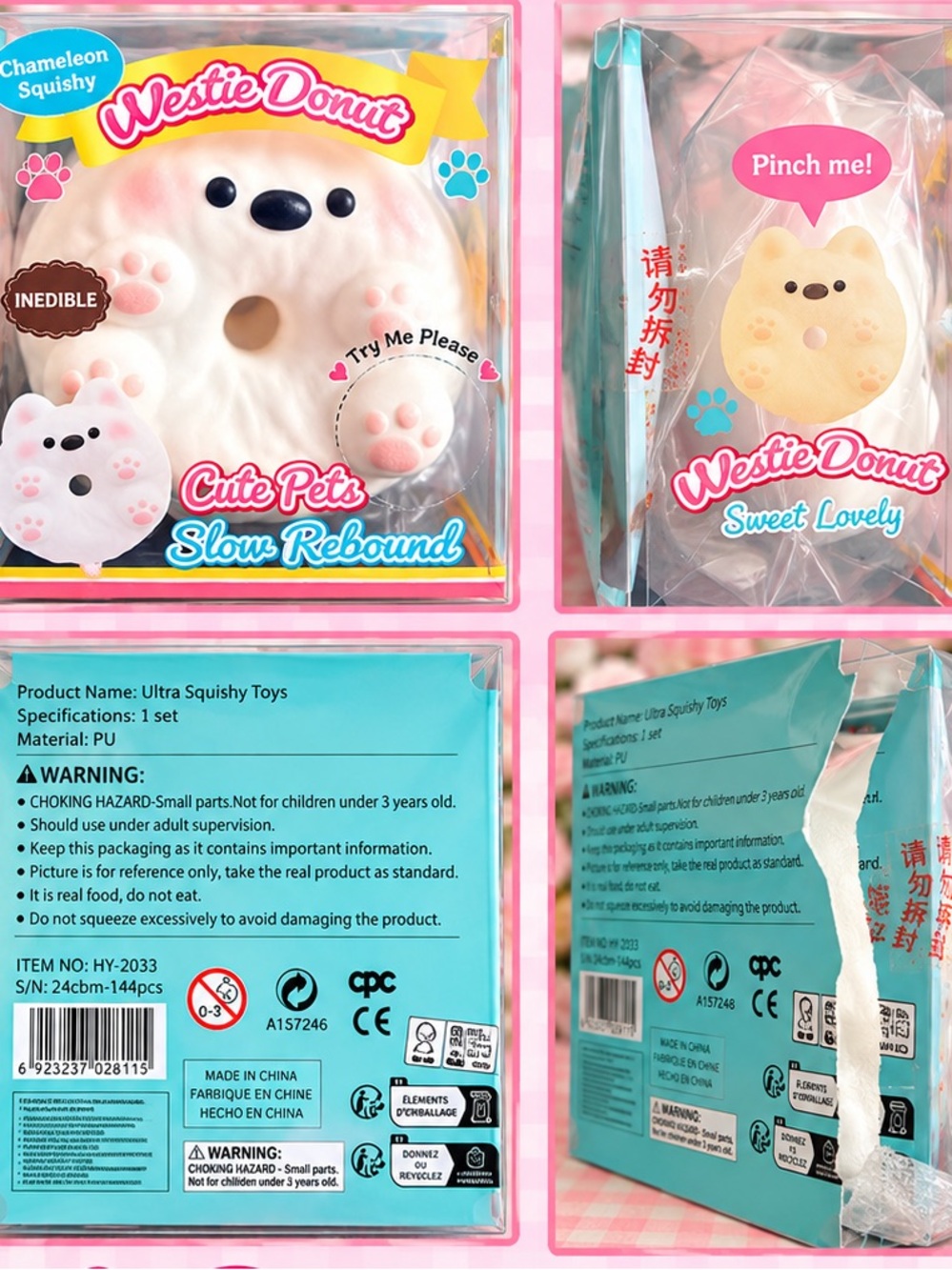 Westie Donutz Chameleon Squishy White Cat Slow Rebound